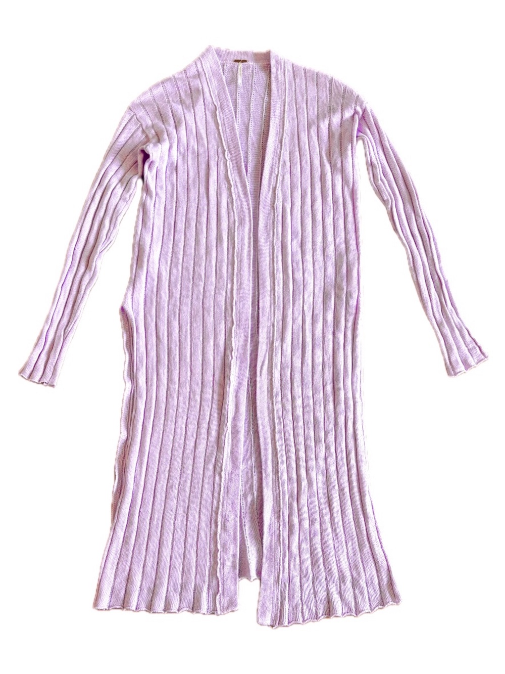 Free People Ribby Rib Longline Duster Cardigan XS Lilac Ribbed Linen Blend - Picture 2 of 9